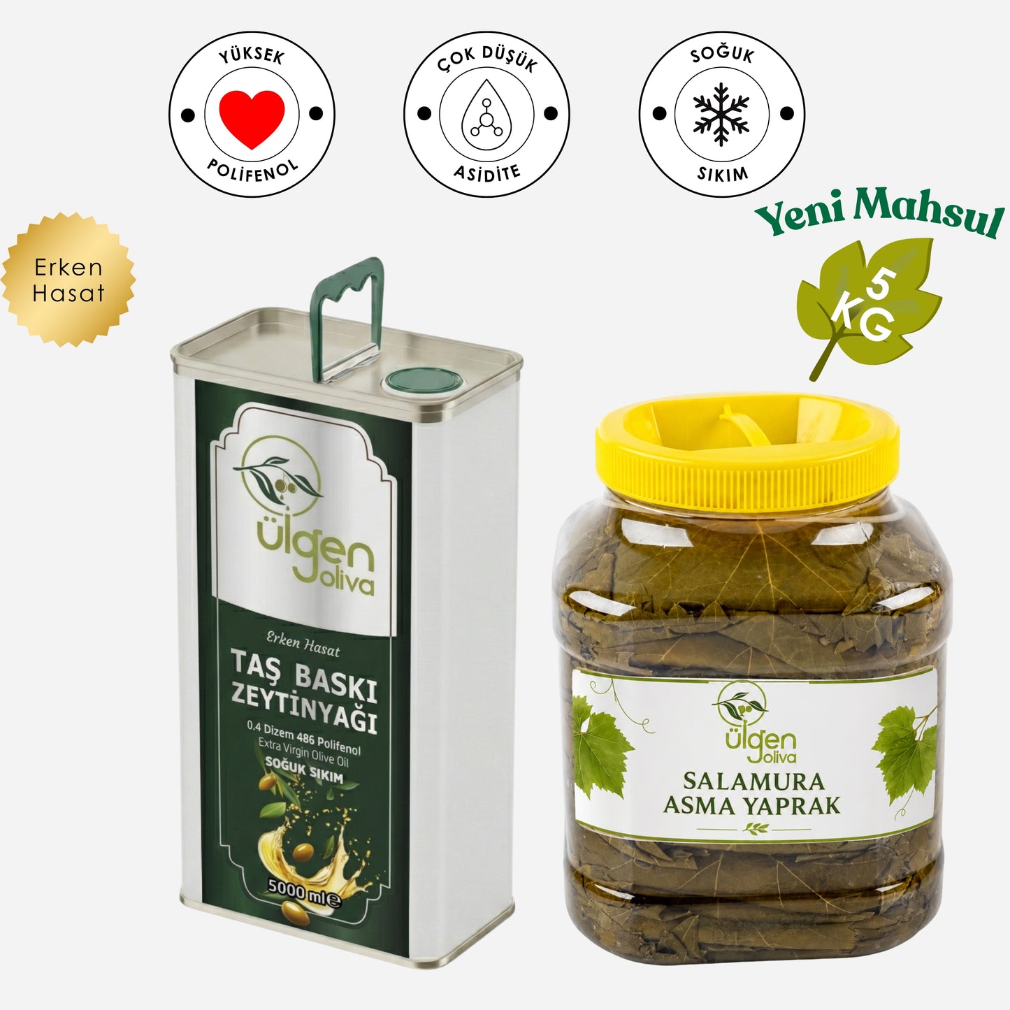 Ülgen Oliva Premium Gurme Bereket Paketi (5 KG Yaprak + 5 Litre Zeytinyağı)