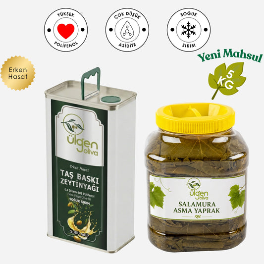 Ülgen Oliva Premium Gurme Bereket Paketi (5 KG Yaprak + 5 Litre Zeytinyağı)