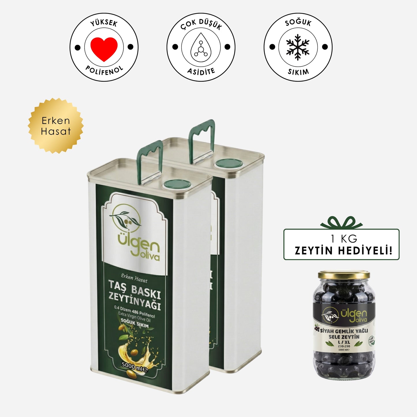 2 Adet Erken Hasat Soğuk Sıkım Zeytinyağı • 5 lt