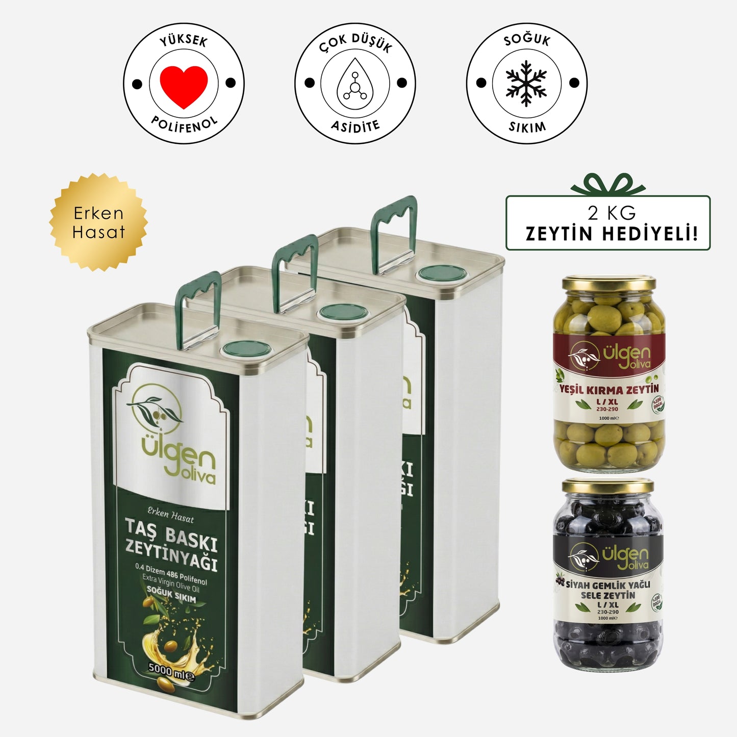 3 Adet Erken Hasat Soğuk Sıkım Zeytinyağı • 5 lt