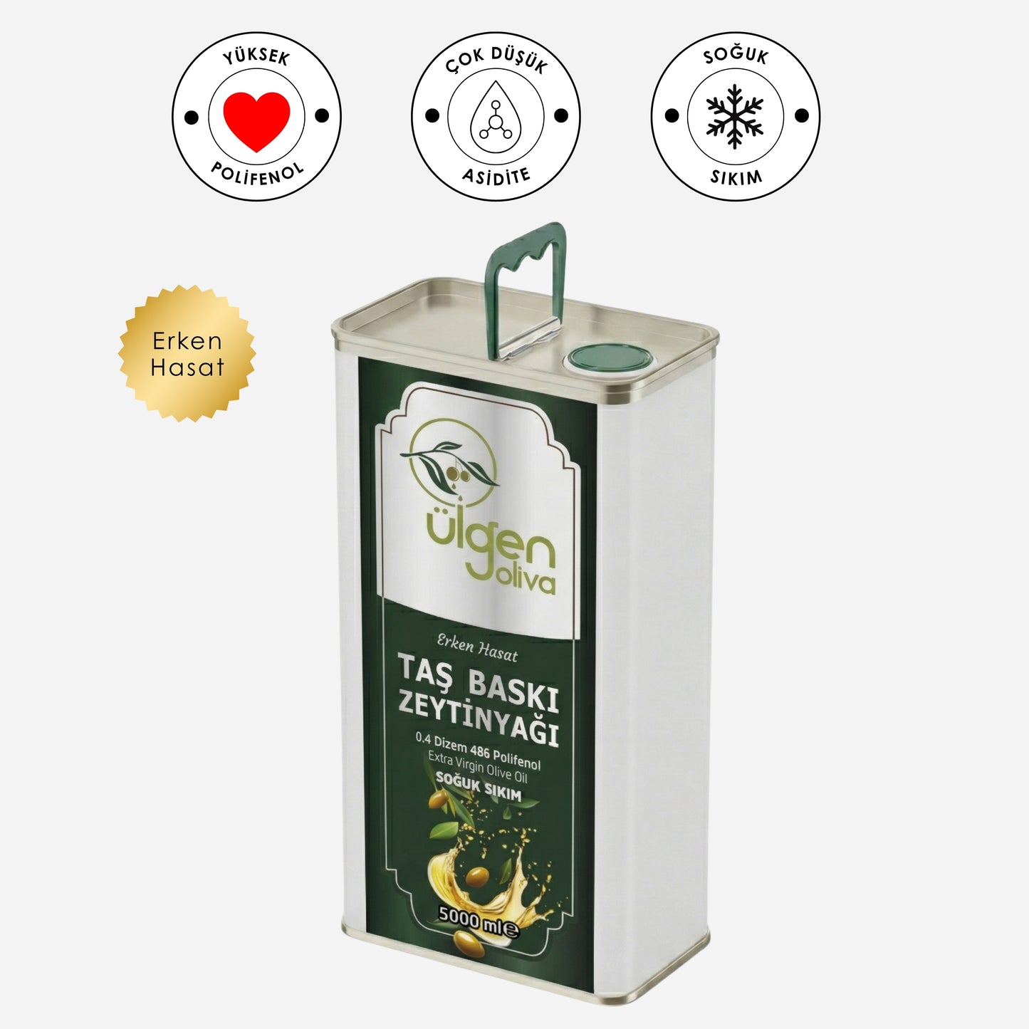 Erken Hasat Soğuk Sıkım Zeytinyağı •         • 5 Litre •