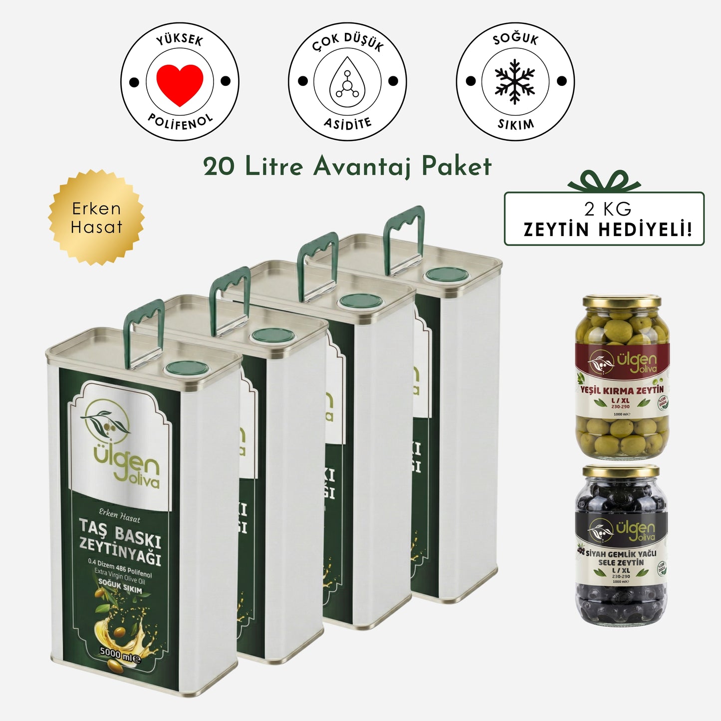 4 Adet Hasat Soğuk Sıkım Zeytinyağı • 5 lt
