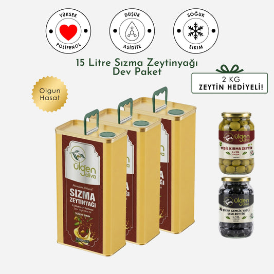 3 Adet Natural Sızma Olgun Hasat Zeytinyağı • 15 lt + Hediye